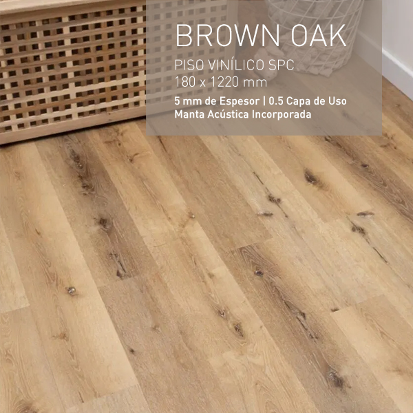 Brown Oak Piso Vinílico de SPC con Manta Acústica Incorporada
